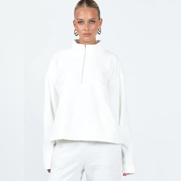 Princess Polly Tops - Nimmel Quarter Zip Sweater White